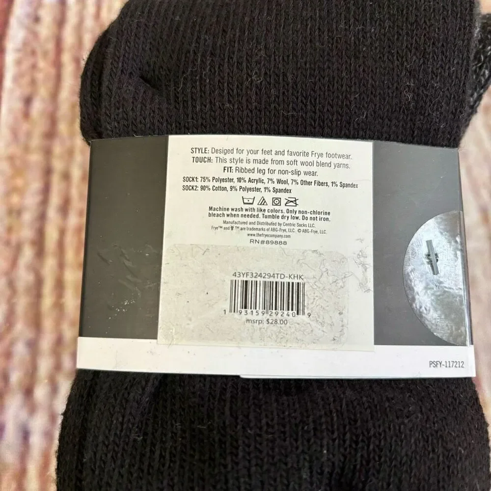 Frye Wool Blend Boot Socks Marled Solid Black Gray 2 Pack Two Pairs NWT